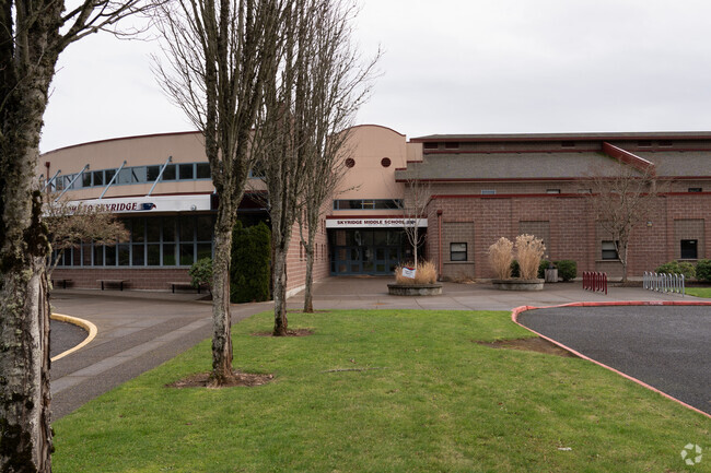 Closeup of main student entrance at Skyridge Middle School.