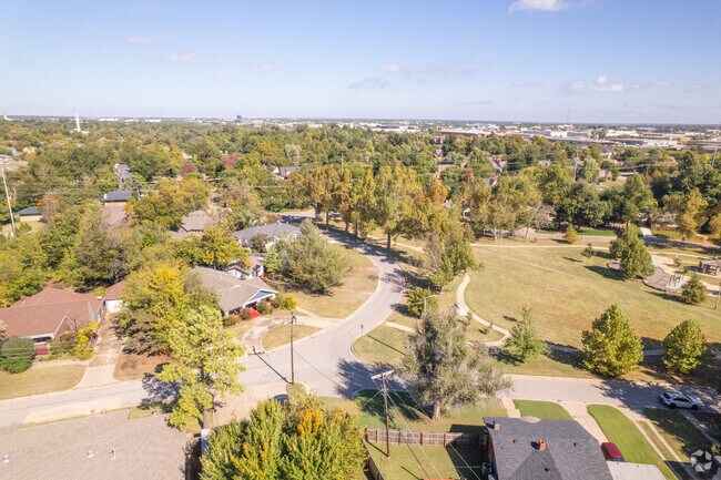 Houses sit next to Goodholm Park in Jefferson Park, Oklahoma City.