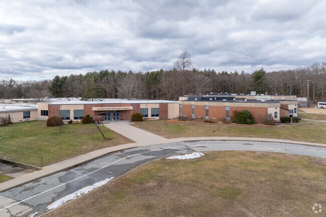 A closer look of the alternate entrance at Alan S Feinstein Middle School in Coventry, RI.