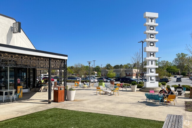 Shops and gathering space is present at the Toco Hills Shopping Center, located in North Druid Hills.