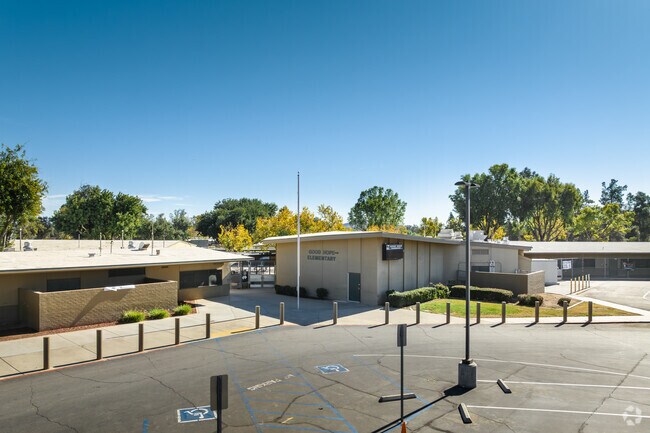 Shady trees surround the campus at Good Hope Elementary School in Perris.