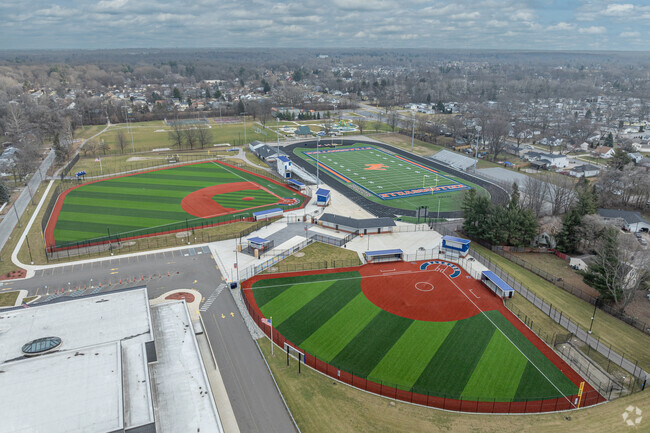 Kelloggsville Middle School has a large campus with pristine athletic fields.