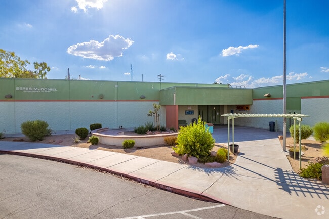Estes M Mcdoniel Elementary School is brightly colored green and white.