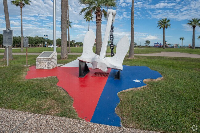 An anchor sits at the base of the Texas City Dike in East Texas City.