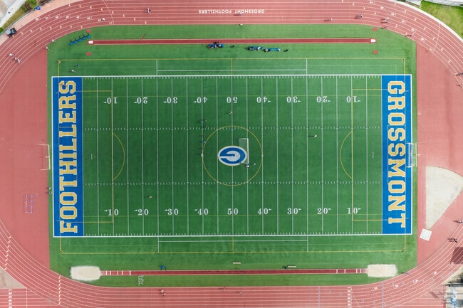 A birds eye view of the football field at Grossmont High School.