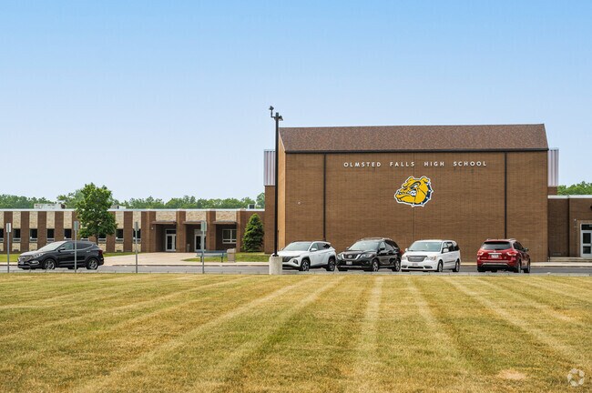 Olmsted Falls High School has a modest front entrance.