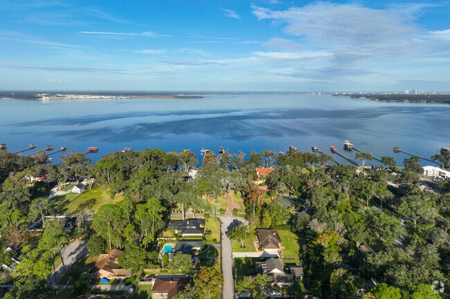 Aerial view from from the Beauclerc neighborhood facing the St John's River.
