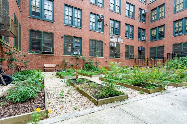 MS 250 West Side Collaborative Middle School has a small reading garden for students to relax in