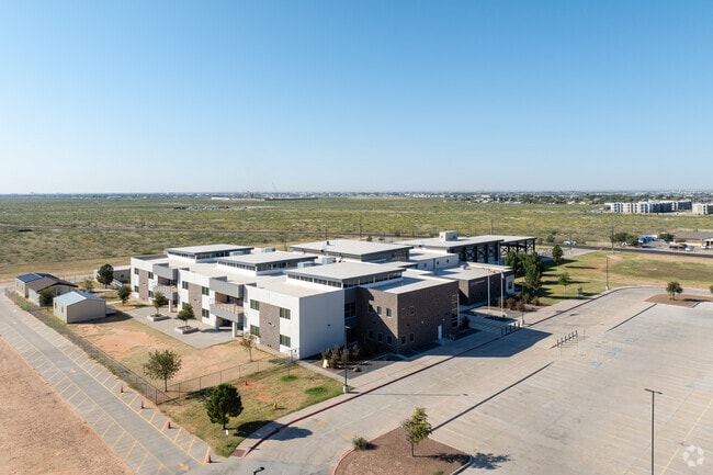The modern Lee Buice Elementary campus stands out, surrounded by open Odessa landscapes.