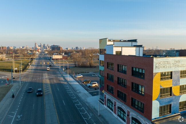 Grand River connects Core City to downtown Detroit.