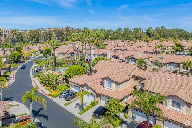 Elevated view showing the well kept community of condominiums.