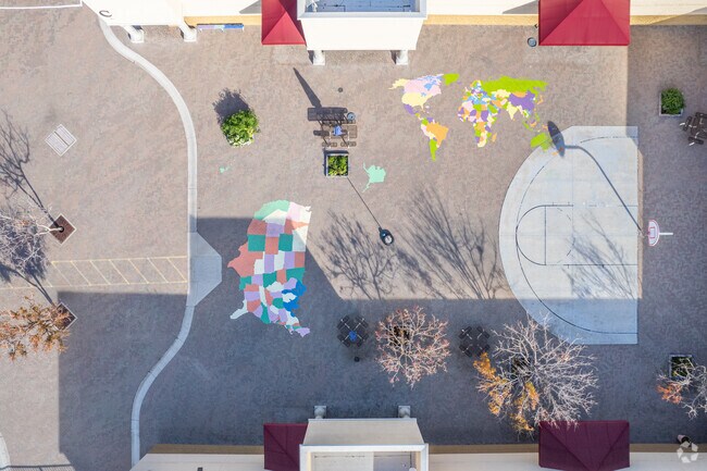 Looking down on more colorful artwork at Sonoran Science Academy in Peoria.