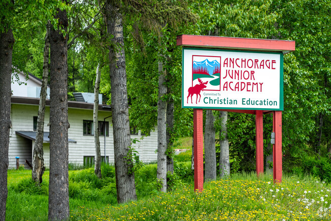 The street sign for Anchorage Junior Academy front entrance.