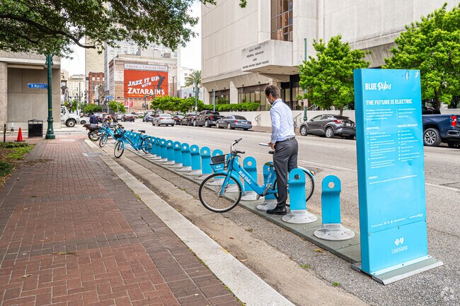 Blue Bikes are a common fixture in the Warehouse District.