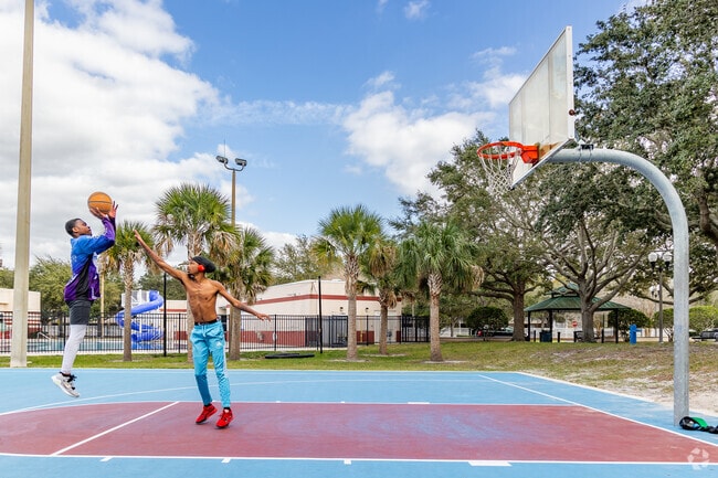 Residents enjoy pickup basketball at the Rosemont Community Center.