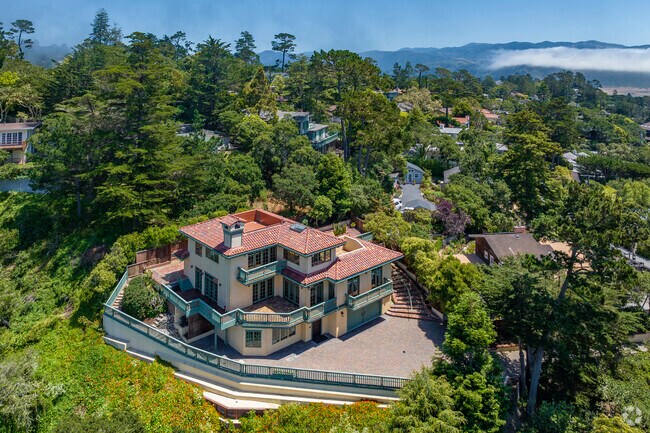 Spanish roofing tiles adorn this palatial estate here in Carmel-By-The-Sea, California.
