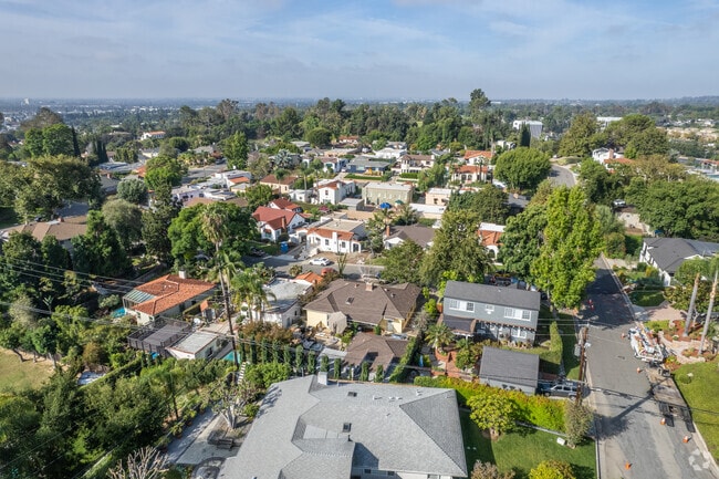 An elevated view of Raymond Hills shows a variety of home styles and sizes.