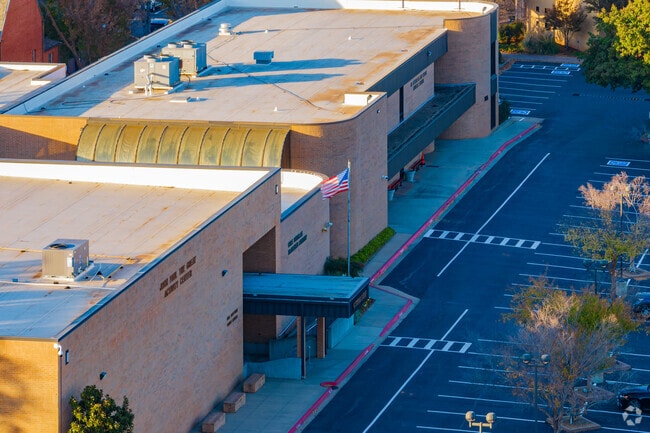 Close up aerial view of the entrance of St Elizabeth Ann Seton.