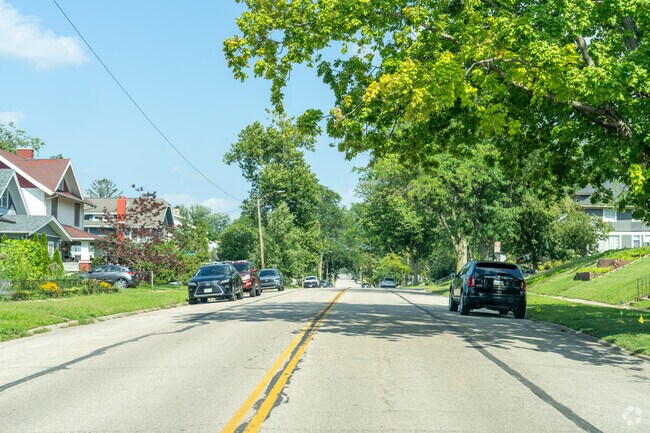 A look down a typical residential street in Wellington Heights.
