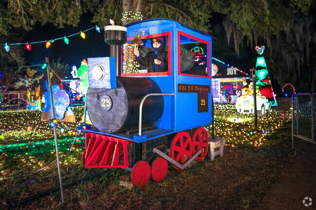 Hop aboard the Santa Express at the Bigda's Family Christmas Lights Display in the City of Bartow Florida.