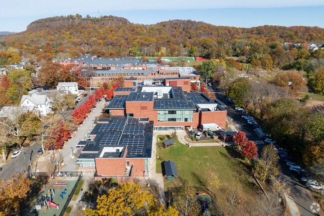 An aerial view of East Rock Community Magnet School.
