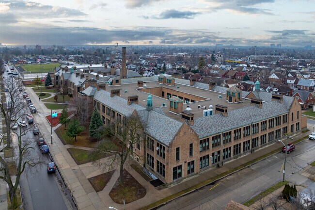 Aerial view of Lowrey School in Dearborn.