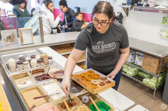 Duck Donuts in Fairview Westchester serves fresh donuts with indulgent toppings daily.