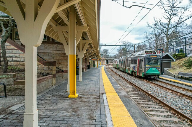 Train station stop passes through Newton Corner as a form of affordable transportation
