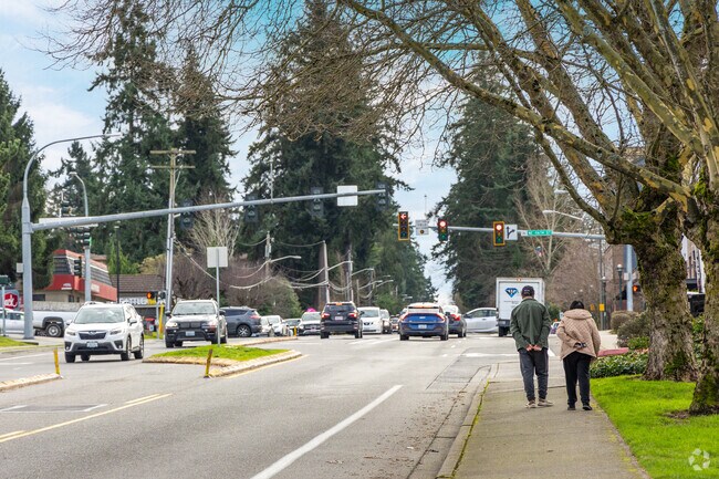 Sidewalks line both residential and commercial areas in the Totem Lake neighborhood.