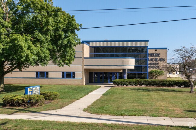 The main entrance at Pierre Moran Middle School connects to nearby Lusher Ave.