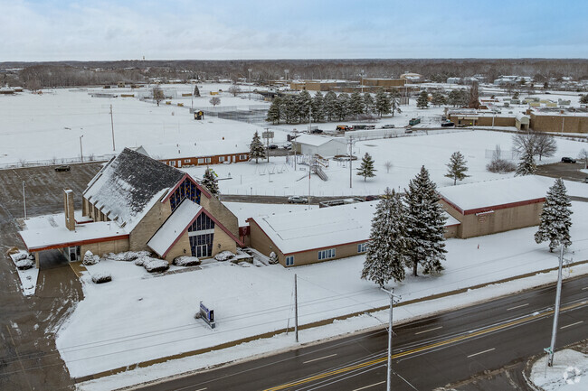 A front aerial view of Greater Lansing Adventist School.