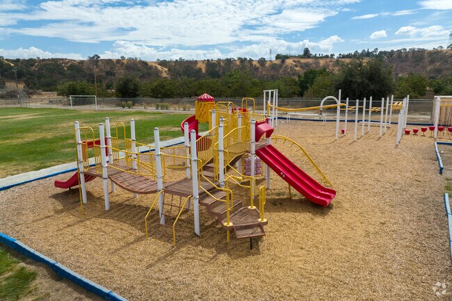 The playground at Southside School in Ridgemark has slides, swings, and more.