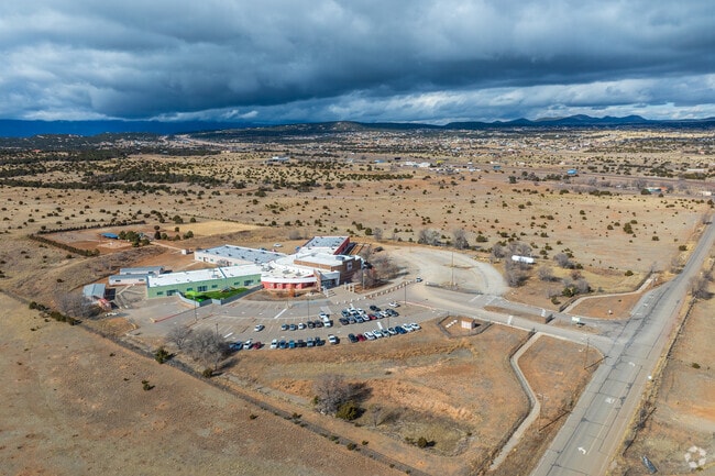 A wide view of Route 66 Elementary School and surrounding area.