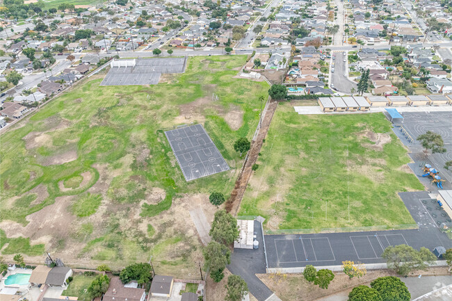 The large sport and athletic fields at La Merced Academy, elementary school in Montebello