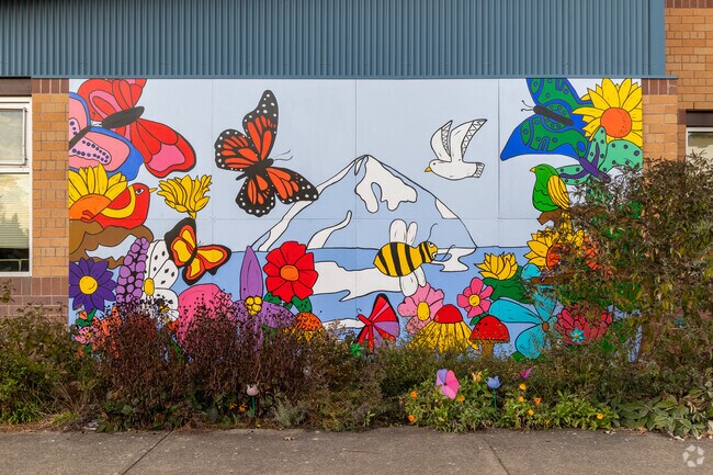 A mural on the backside of the Lake Shore Elementary School brightens every day.