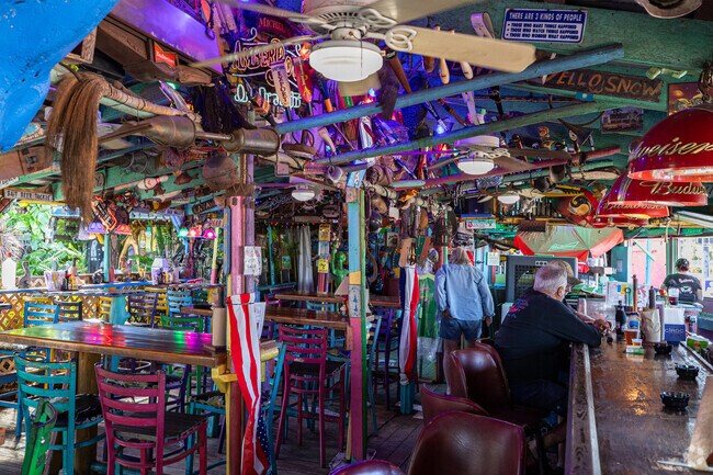 Redbones 1 Bar & Grill is a popular and uniquely decorated destination near Billy Creek.