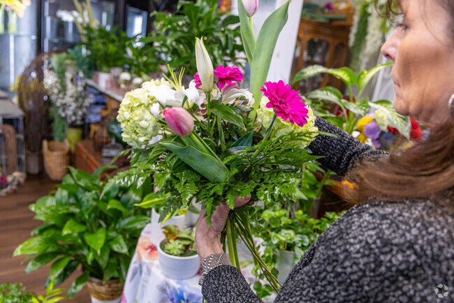 Beautiful and colorful bouquets assembled at the Pondview Florist near Grove Street.