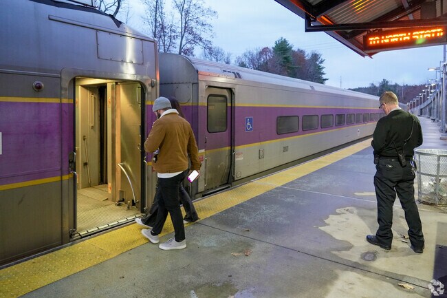 Folks board the commuter rail at Wachusett Station in West Fitchburg.