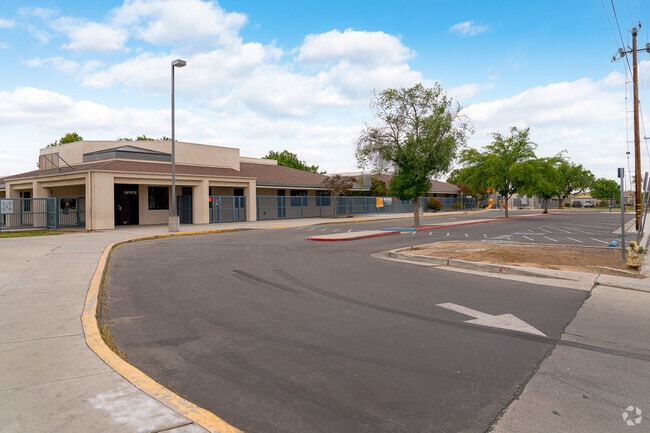 The bus look at Ramon Garza Elementary is located in the Northeast end of the property.