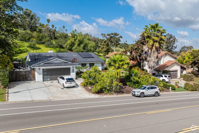 Multiple architectural styles share sloped residential streets in Bonita Long Canyon.