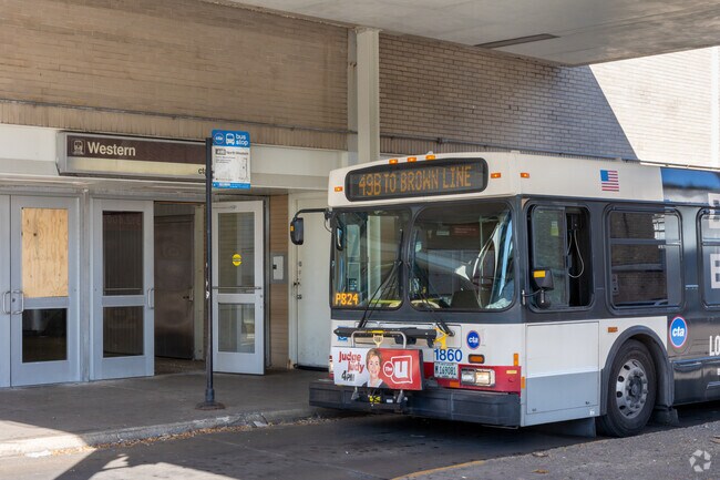 CTA Bus routes connect at the Western Ave Brown Line station, and run on major streets.
