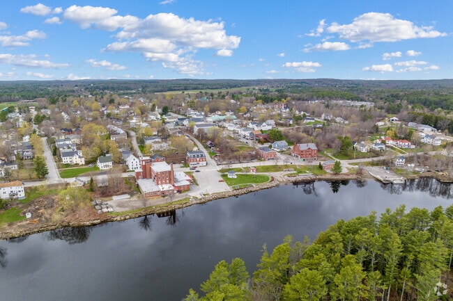 Aerial Photo of Downtown Richmond from Swan Island Looking over the Kennebec River in Richmond, Maine