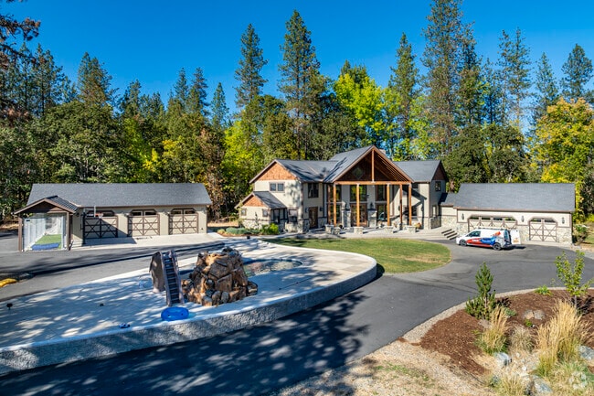 Custom-built chalets are set on multiple acres in Williams.