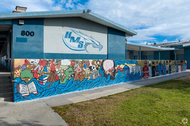 Vibrant murals decorate the interior of Hilltop Middle School.