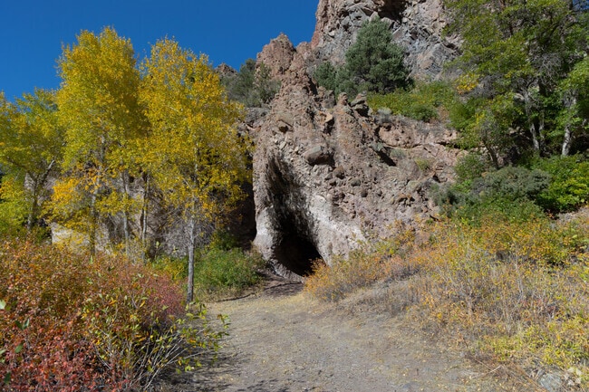 Parowan Gap features striking rock formations and ancient petroglyphs.