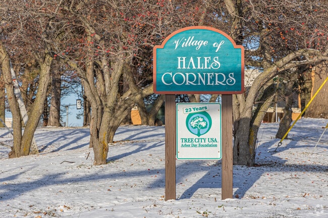 A Beautiful sign welcomes visitors to the Village of Hales Corners.