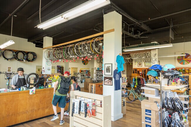 Bike shop and repair at North Portland Bike Works in Portland's Humboldt neighborhood.