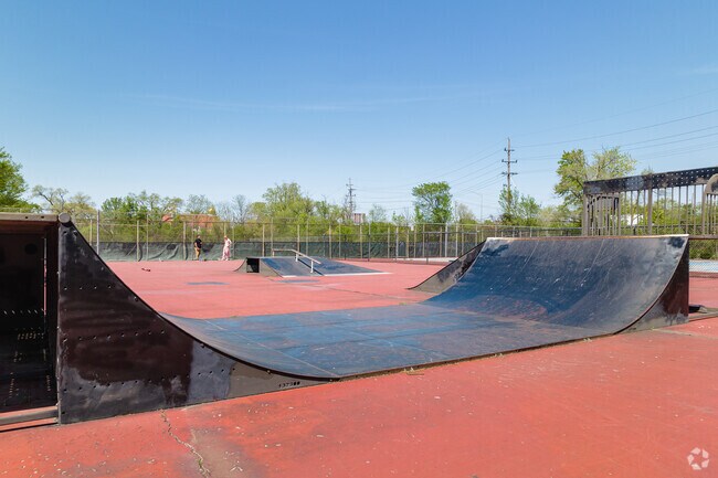 Cut loose at the Creekside skate park, featuring various ramps and rails.