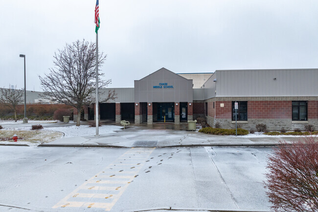 Chase middle school is tucked away within a residential neighborhood.