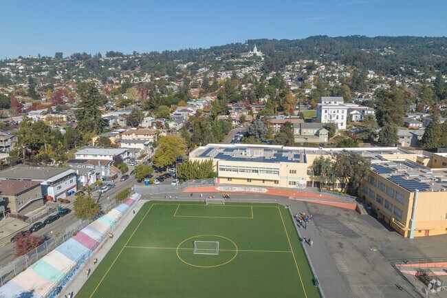 The Oakland hills border Bret Harte Middle School.